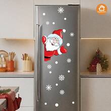 SUPSTICKER 1/2 件圣诞元素可爱卡通驯鹿和圣诞老人家居装饰贴纸，自粘 PVC 贴花，适用于客厅、卧室、厨房、浴室、墙壁、窗户、冰箱、节日氛围，12.79 * 9.33 英寸房间装饰墙贴墙贴 - 彩色 - 查看 8