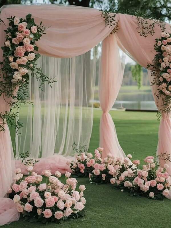 1pc 315inch Pink Gauze Curtain Multi-Purpose Party Background Yarn, Wedding Party Background Decoration Supplies Banner Long Gauze Wedding Gauze, Home Decoration Banner Yarn Light Pink Gauze, Birthday Wedding Party Staircase Chair Back Decoration Pale Pink Gauze Table Decoration Table Runner Table Cover Table Cloth Yarn, 2025 New Year Decoration Gauze