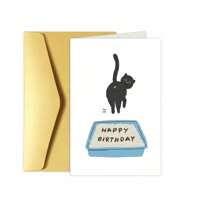 Whimsical, Funny Cat Litter Box Birthday Card - Perfect For Him, Her, Colleagues, Family & Friends | Unique Greeting Card With "Happy Birthday" Message