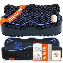 Enlarged 19.7" Gel Seat Cushion, Egg Gel Chair Pads For Wheelchair Pressure Coccyx Sciatica Pain Relief, Cooling Desk Seat Cushion For Kayak, Car, Office Chair Long Sitting[Black]-657741 - 黑色19716135英寸 - 查看 1