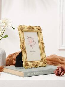 1 件欧式长方形金玫瑰浮雕装饰相框，3D 玫瑰图案照片展示框，适合家庭照片展示和摄影装饰 - 金色 - 查看 7
