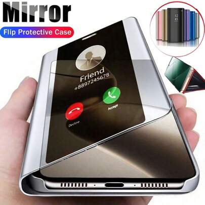 Hadaasi 1pc Silver Flip Cover Luxury Electroplated Glitter Folding Stand Leather Case Shockproof Scratch-Resistant Mirror Phone Case For Samsung Galaxy S25Ultra/S25Plus/S25/S25Edge/S24Ultra/S24Plus/S24/S23Ultra/S23Plus/S23/S22Ultra/A17/A07 And Apple 17pro/17promax/17Air/17/16E And Honor 400/400Pro/400Lite And Redmi