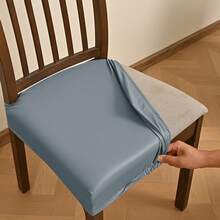 Fundas elásticas para asientos de sillas de comedor, suaves, impermeables, sólidas, para decoración del hogar - Gris - Ver 3