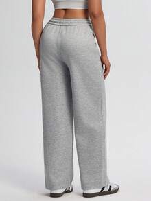 TCVC Women'S Casual High Waist Loose Sweatpants, High Waist Elastic Drawstring Waist, Loose & Comfortable, Suitable For Sports, Workout, Back To School, Casual Wear, Autumn/Winter Tights - Dark Grey - View 2