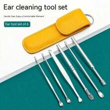 6-Piece Professional Ear Care Kit - Stainless Steel Spiral/Hook/Loop Cleaners & Portable Case | Medical-Grade Wax Removal Tools For Adults, Safe For Travel & Home (1PC) - Màu vàng - Xem 4
