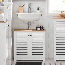 SoBuy BZR40-W Vanity Unit With Louvre Doors Bathroom Cabinet Vanity Unit Base Cabinet Bathroom Furniture White-Natural W X H X D Approx: 60 X 59 X 30 Cm Home Bathroom Decor Bathroom Organizer Summer Bathroom Accessories - White - View 1