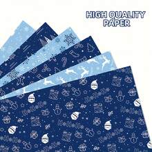 12 piezas Papel de regalo azul de Navidad - Patrón de copos de nieve y renos, para cajas de regalo, recuerdos y decoración, papel de regalo de Navidad, decoraciones de fiesta de Navidad, patrón aleatorio