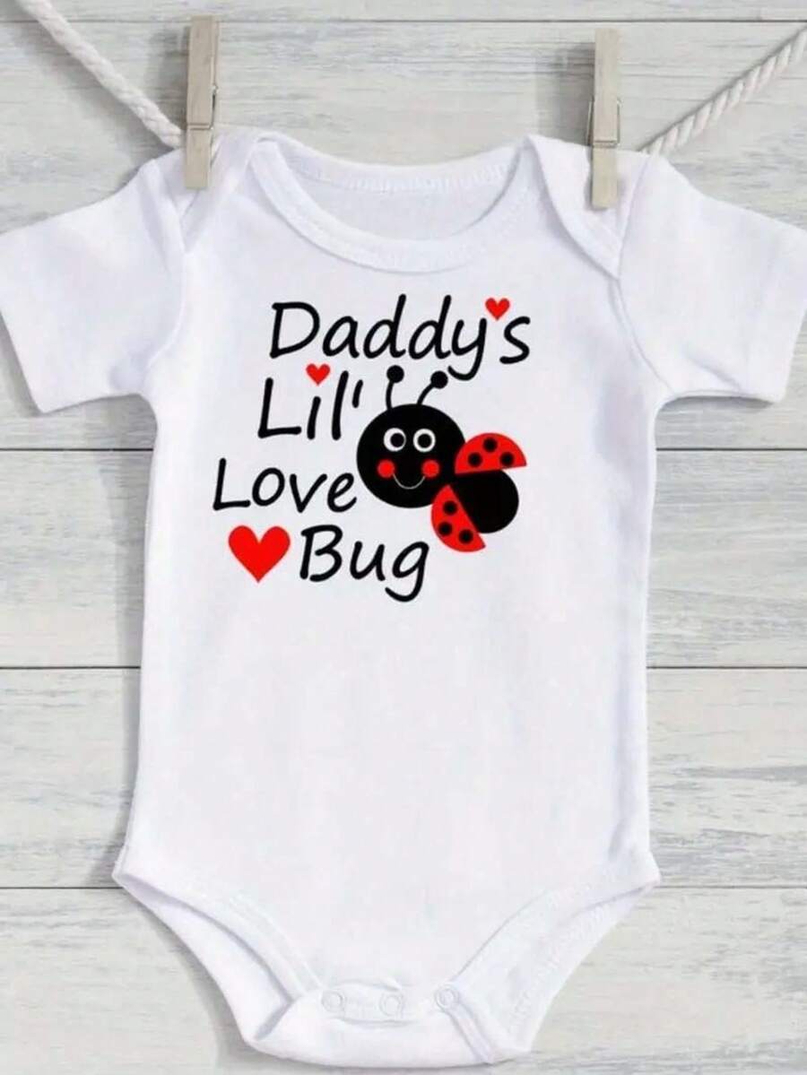 Baby Stuff Clothes Is Made Of 100% Pure Cotton, Baby Romper With "Daddy's Lil' Love Bug" Print, It's A Soft And Casual One-Piece Jumpsuit Suitable For Babies. - 白 - 查看 1