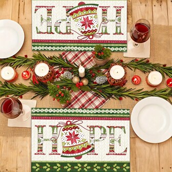 1pc/4pcs/6pcs Christmas Bell Pattern Linen Placemats, Christmas Decor, Suitable For Dining Table, All Season Decoration, Washable Placemats, Room Decor, Coasters, Kitchen Dining Table Mats, Indoor Outdoor Party Decor, Home Decor, Ideal Gift