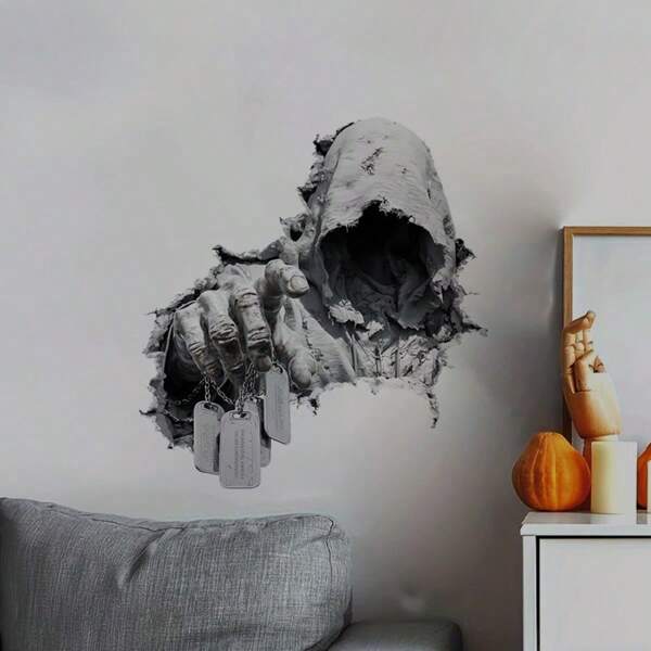 Calcomanías de pared de Halloween espeluznantes - El mago con capa que lleva una insignia con forma de perro, acabado mate, resistente al agua, desprendible, autoadhesivo, fácil de pelar y pegar, suministros removibles para fiestas de Halloween, decoración del hogar de Halloween