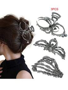 2pcs/1pc Unique Creative Dark Metal Skull Hair Clips,Punk Street Style Hair Claw Barrettes,Fashion Versatile Hair Accessories - Multicolor - View 13