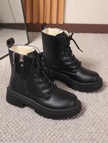 2025新款秋冬'女鞋'厚底大码学生鞋'时尚百搭休闲'女鞋'侧拉链'学生鞋'青少年中学生鞋'学生靴'休闲踝靴