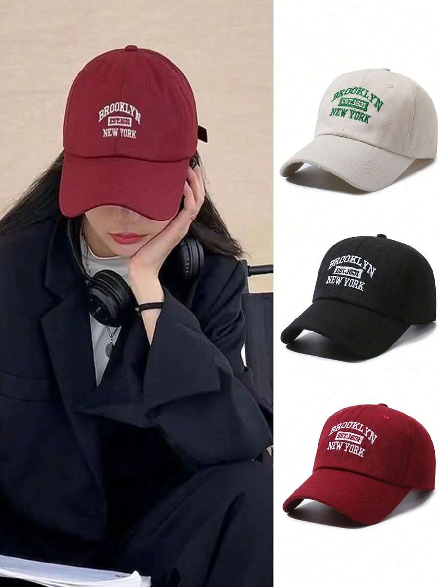 男女通用棒球帽，带有“BROOKLYN NEW YORK”字母刺绣，简约时尚的街头风格遮阳帽，适合日常户外活动，防风，透气，