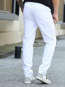 Men's Solid Color Casual Straight Leg Jeans - White - View 2