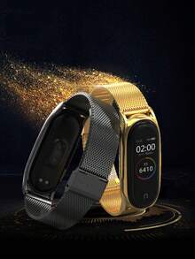 1 dây đeo lưới kim loại màu vàng thời trang, tương thích với Mi Band 6/5/4/3; Dây đeo thay thế bằng thép không gỉ, vòng đeo tay theo dõi thể dục, tương thích với Mi Band 3/4/5/6; Vòng đeo tay thông minh nhiều màu sắc, tương thích với đồng hồ thông minh; Dây đeo từ tính Milanese, phù hợp với Mi Band 4; Vòng đeo tay sang trọng, phù hợp với Mi Band 5/6; Phụ kiện - Vàng - Xem 3