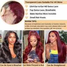 NARNI 34 Inch 99J Burgundy Lace Front Wig 250% Density 13x6 HD Transparent Lace Frontal Human Hair Wigs Glueless Body Wave Human Hair Wig Red Wine 99J Colored Pre Plucked With Baby Hair For Women - S99J - 查看 6