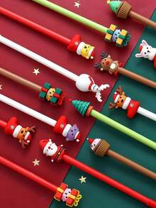 10 bolígrafos de gel navideños, diseños de dibujos animados con temas navideños surtidos, bolígrafos neutros con diseños lindos de Papá Noel, renos, muñeco de nieve, árbol de Navidad y calcetines navideños, perfectos para obsequios de fiesta, recompensas en el aula, suministros de oficina, regalo divertido para amigos y artículos de papelería