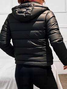 Chamarra Capitonada Mujer Forro Peluche Fino Con Capucha - Negro - Ver 2