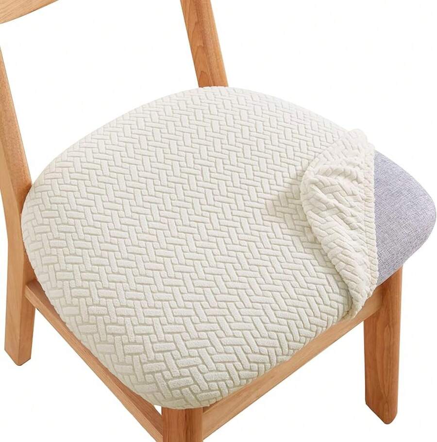 Stretch Non-Slip Soft Washable Dining Chair Covers Set Of 4, Yellow Cushion Slipcovers Kitchen And Dining Room Chairs - Jacquard Beige - View 1