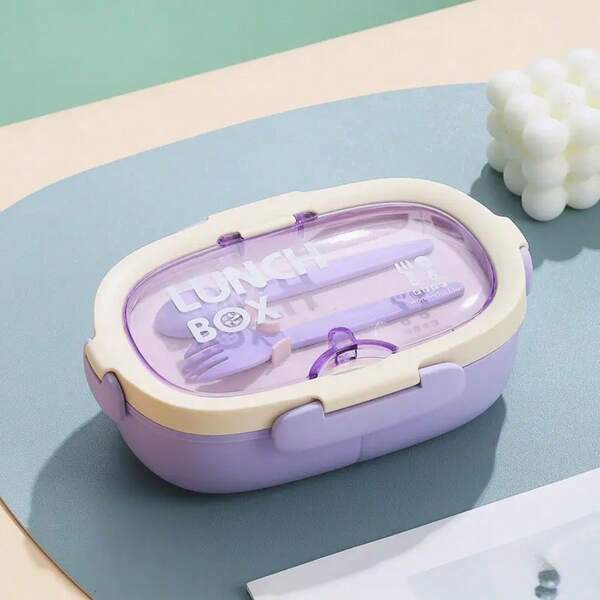 3-Compartment Microwave Bento Lunch Box With Leak-Proof Lid And Built-In Fork - Portable Rectangular Food Container, Suitable For Students And Office Workers - Durable PP Material, Hand Wash Only, Microwave , Sturdy Food Container