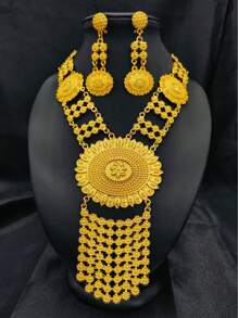 1Set New Popular 24K Alloy Dubai Jewelry Set For Women Necklace Earrings  Thailand Bride Wedding Gifts - Yellow Gold - View 21