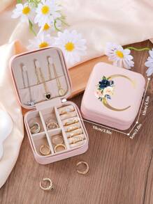 1pc Floral Rose Initial Jewelry Box, A-Z PU Leather White Portable Travel Jewelry Box, Black Jewelry Storage Box, Pink Mini Portable Zipper Jewelry Box, Necklace, Ring Pendant, Bracelet, Earring Storage Box, Jewelry Packaging Box, Suitable For Mother's Gift, Wedding Gift, Bridesmaid Gift, Anniversary Gift, Christmas Gift And Girlfriend's Boutique Gift. - Multicolor - View 33