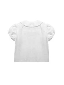 Áo sơ mi tay ngắn cổ bẻ kiểu Pháp cổ điển lãng mạn ôm dáng, màu trắng, thích hợp cho mùa hè. - trắng - Xem 3