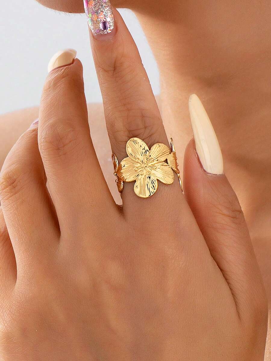 1pc Fashionable Vintage Floral Patchwork Open Ring, Suitable For Women's Daily Wear