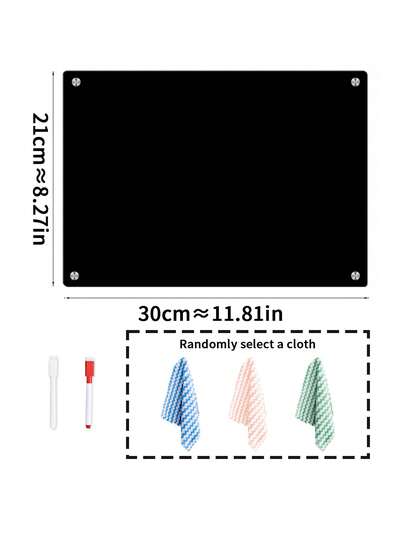 1pc Black Magnetic Acrylic Memo Board With Freebie Microfiber Cloth 1pc + 2pcs White Board Markers, Hanging Display Dry Erase Magnetic Memo Board