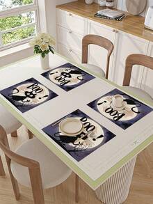 1 buc/4 buc/6 buc/48 buc Covorașe cu model de pisici de Halloween, Covorașe sezoniere de Halloween, Material asemănător inului în stil modern, Decor de casă de Halloween, Articole pentru petreceri de interior și exterior, Decorațiune cu tematică de Halloween, Decor de cameră. Potrivit pentru decorarea casei și a bucătăriei și decorarea petrecerii de Halloween.