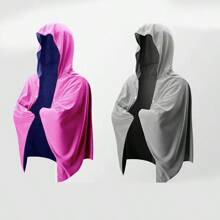 1件带帽清凉披肩，超强吸收，速干，超细双色竹炭纤维，适用于户外运动防晒、沙滩、健身、徒步等长时间防晒的披肩、斗篷。现代科技纺织品，双色编织，100%涤纶，清凉沙滩巾，适合炎热天气。旅行必备，旅行配件，沙滩必备