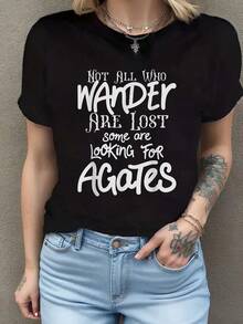 Coleccionista de Ágatas Rockhound: Algunos buscan camisetas de cuello redondo de moda para mujer. Camiseta de manga corta de algodón de 220 g, impresión por una cara - Negro - Ver 1