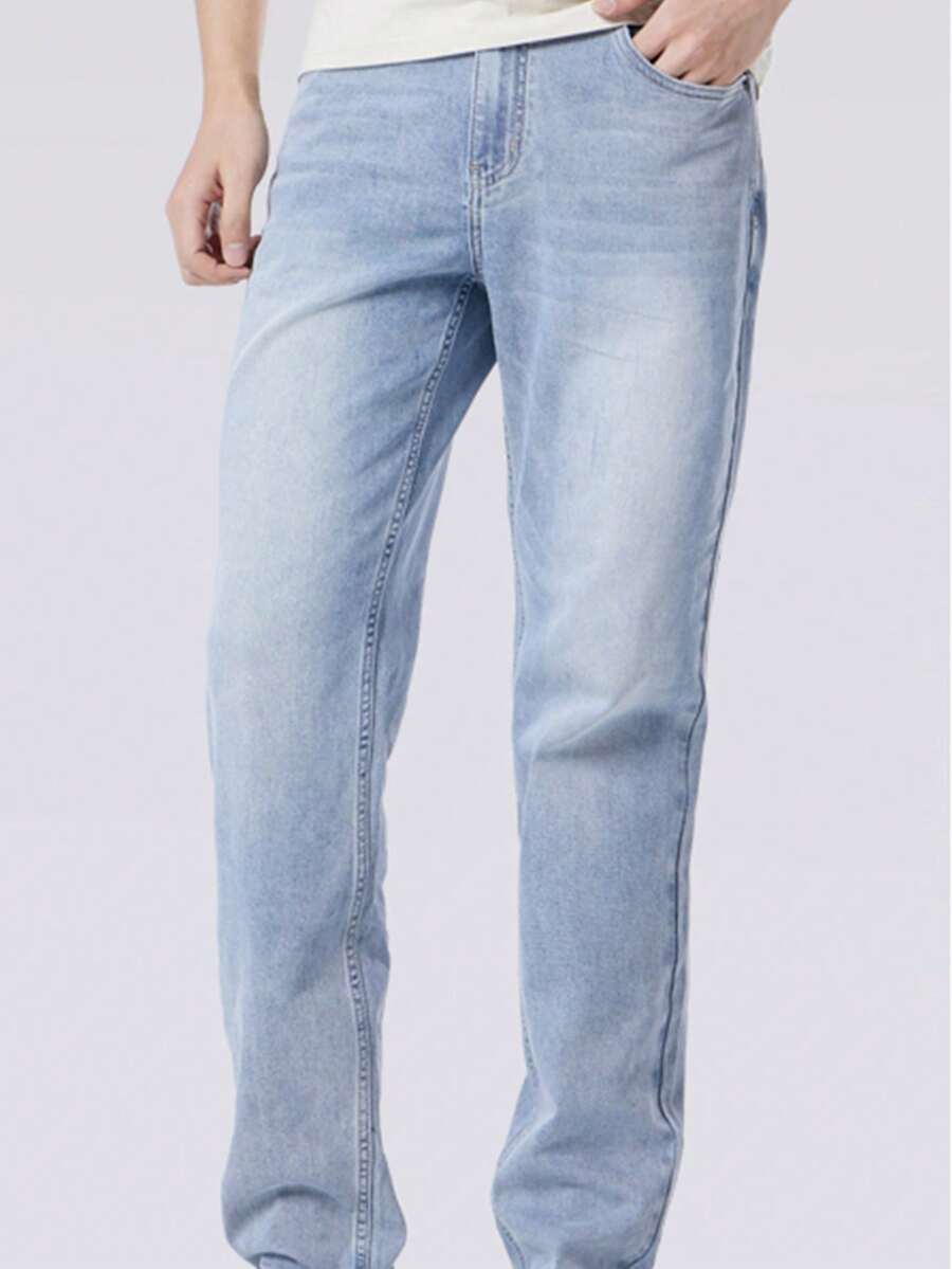 CAMEL CROWN Men's Straight Jeans Men's Spring And Summer Breathable Stretch Washed Casual Long Pants - Light Blue - View 1