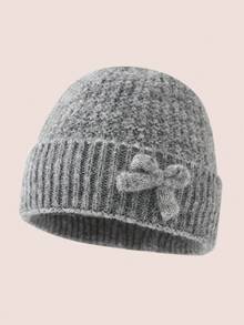 1pc Kids Knitted Hat With Bow, Thermal Lined Thick Warm Ear Ion Hat For Girls, Suitable For Autumn/Winter Outdoor & Daily Wear - Multicolor - View 5