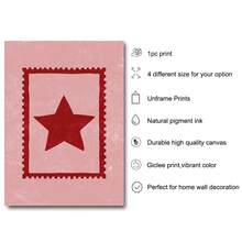 1 pieza Póster vintage con estampado de estrella rosa y roja sin marco, arte de pared en lienzo con estética minimalista y femenina, decoración moderna para dormitorio, apartamento, sala de estar, habitación, hogar
