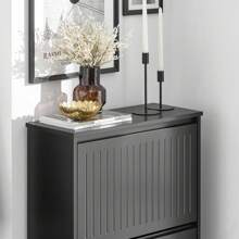 SoBuy 3 Flip-Drawers Shoe Cabinet Shoe Rack Shoe Storage Cupboard Light Grey W61 X D26 X H120cm FSR165-H-HG - Black - View 7