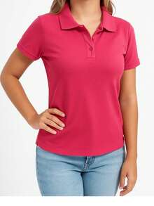 Baby Look Women's Polo Neck Piquet Premium - 玫紅色 - 查看 1