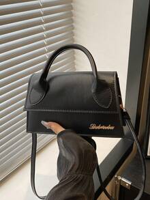 1 件女士高品质手提包，翻盖大容量方形包，适合购物、约会、所有季节，简约时尚单肩包，配有可拆卸可调节肩带，女士时尚包 - 黑色 - 查看 3