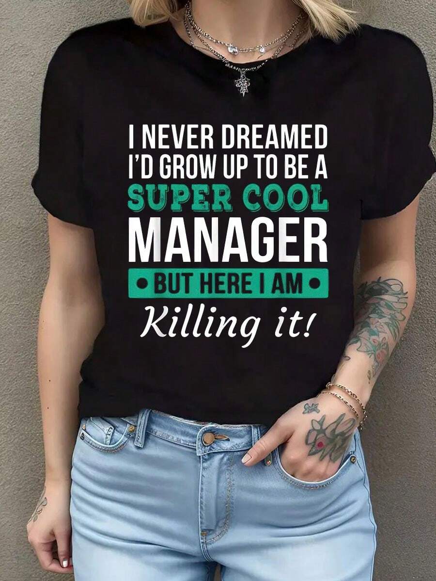 Camiseta divertida de agradecimiento al gerente, regalo, camiseta de moda para mujer, cuello redondo, camisetas Camiseta de manga corta de algodón de 220 g, impresión por una cara - Negro - Ver 1