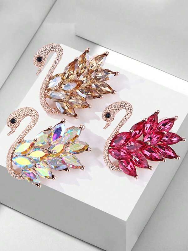 1 broche premium con diseño de cisne de cristal brillante, accesorio único ideal para el día a día, ideal como regalo para novia, accesorios de oficina, camisas, chaquetas, joyas, Navidad, Halloween, ropa, regalos divertidos y bonitos para profesores, accesorios de disfraz, dijes para bolsos.
