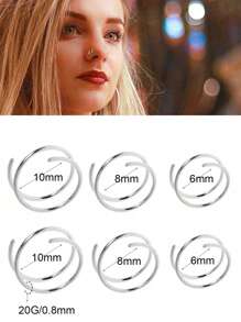 6pcs/Set Simple Gold Nose Rings, Popular Double Nose Ring Single Piercing For Women And Men Body Jewelry Gift - Yellow Gold - View 11