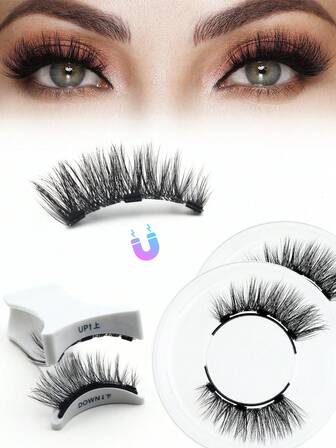2 Pairs Magnetic Eyelashes False Lashes Repeated Use Eyelashes Waterproof With Magnetic Eyelashes Tweezers Makeup Set