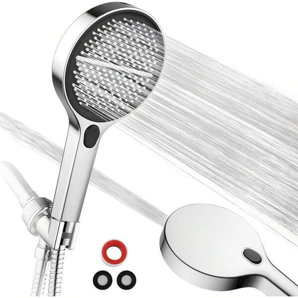 4 Spray Modes Shower Head –150MM Large Panel Spa Handheld With High-Pressure Massage, Built-In Power Wash To Clean Tub, Luxury Shower Head For Bathroom, WELS Approved (Chrome)