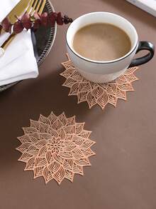 12pcs Gold Flower Coasters, PVC Material 3.94inch Round Coffee Cup Mats, Washable, Easy To Clean, Wipe-Able, Non-Slip, Heat-Resistant, Suitable For Room Decor, Dining Table Decor, Home Decor, Ideal For Holidays, Parties, Birthdays, Weddings And Dinners - Gold - View 9
