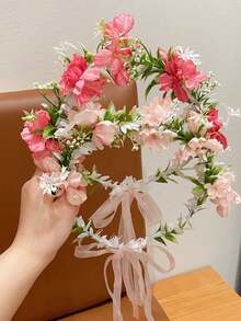 1 Peça/2pcs/3pcs Tiara de Guirlanda Floral Rosa Fada Estilo Mori para Meninas e Adultos, Tiara de Flores Artificiais, Acessório de Cabelo para Fotos, Guirlanda de Cabelo - Multicolorido - Visão 28