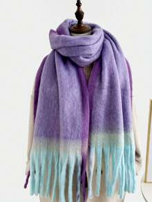 1pc Women's Gradient Scarf, Thick & Warm, New Design Shawl With Tassels, Versatile Neck Warmer For Students, Autumn/Winter