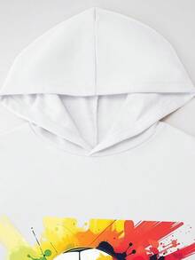 Kreatives, lässiges, minimalistisches, baumwollgepolstertes Sweatshirt mit überschnittenen Schultern für Jungen, bequemes, übergroßes Sweatshirt mit Rundhalsausschnitt, lockerer Street-Preppy-Style, Kinderkleidung, drapiertes, weiches Langarm-Oberteil, Sweatshirt der neuen Serie, Oberteil mit buntem Tintenhintergrund und Fußball-Print - Weiss - Übersicht 4