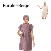 2-Piece Set, Women's Bath Towel Dry Hat Set, Spa Lace-Up Bathrobe, Cartoon Embroidery Short-Sleeved Coral Velvet Shawl Bathrobe,Large Bath Towel Body Wrap, Adjustable, Thickened Coral Fleece, Soft And Absorbent, Perfect For Home Use, Travel, Sauna And Spa - Multicolor - View 17