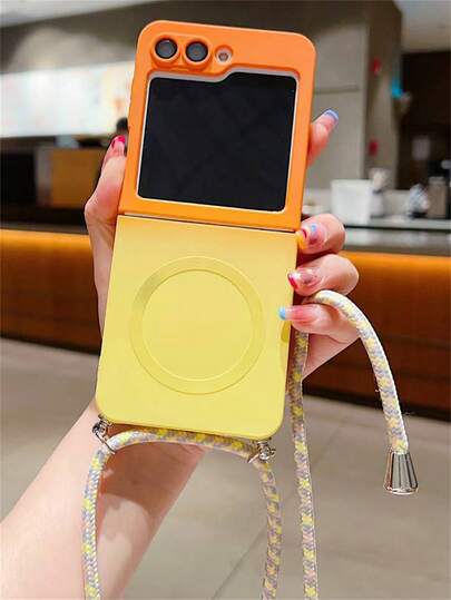糖果色渐变磁吸无线充电手机壳，带可调节斜跨颈绳，适用于三星 Galaxy Z Flip 7 6 5 4 3 奢华镜头膜，保护防指纹折叠后盖，防水防震防摔防刮