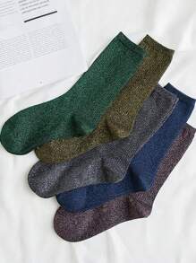 1/3/5 Pairs Women Metallic Thread Mid-Calf Socks, Breathable & Moisture-Wicking, Spring & Autumn